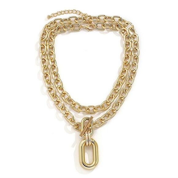 Oversized Gold Chunky Toggle Statement Necklace - Picture 3 of 5